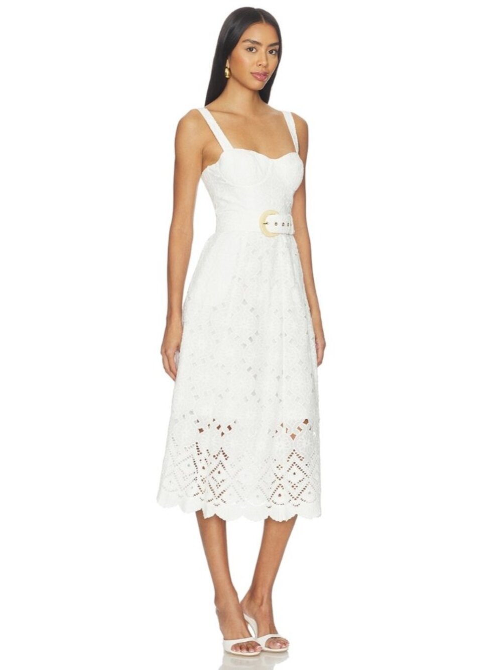 NEW Cara Cara Calypso Bustier Midi Dress Trellis Eyelet White Lace | US 6 UK 10 - Picture 2 of 16